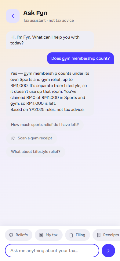 MyHasil AI assistant answering a tax question