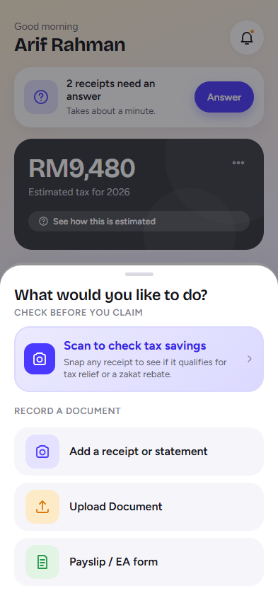 MyHasil receipt scanner chooser screen