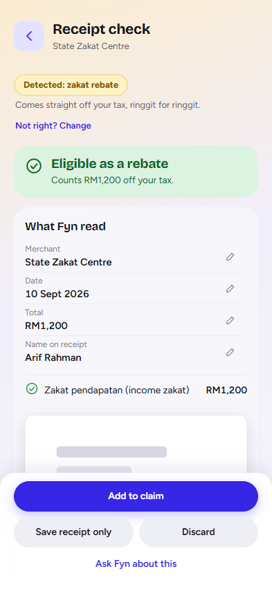 Zakat receipt scan result